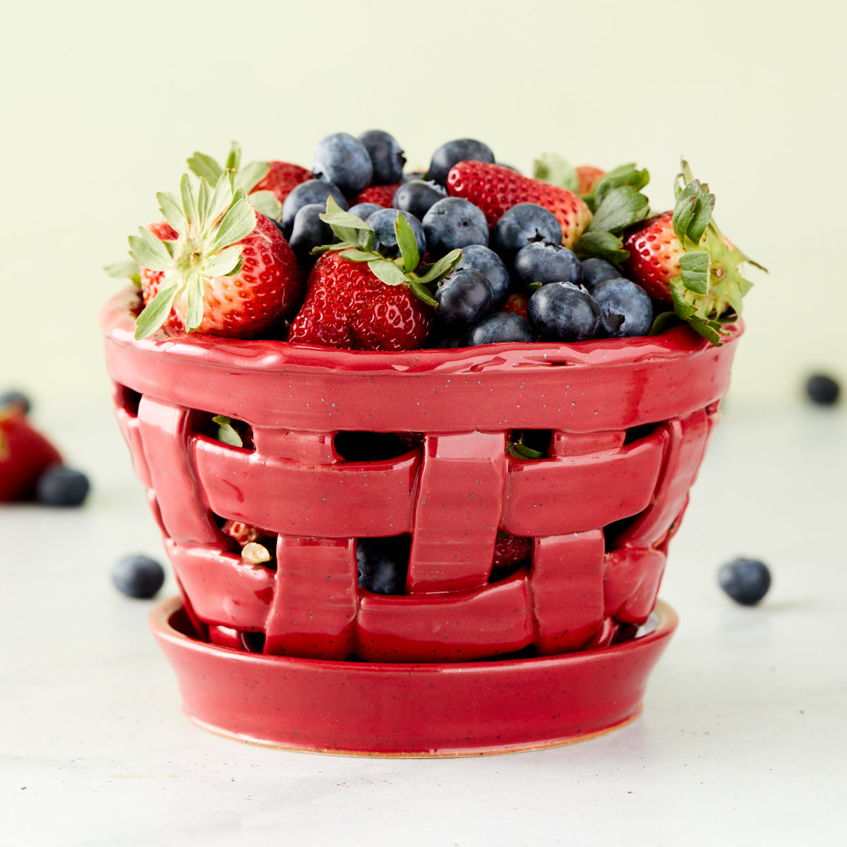 Red Woven Pottery Berry Bowl
