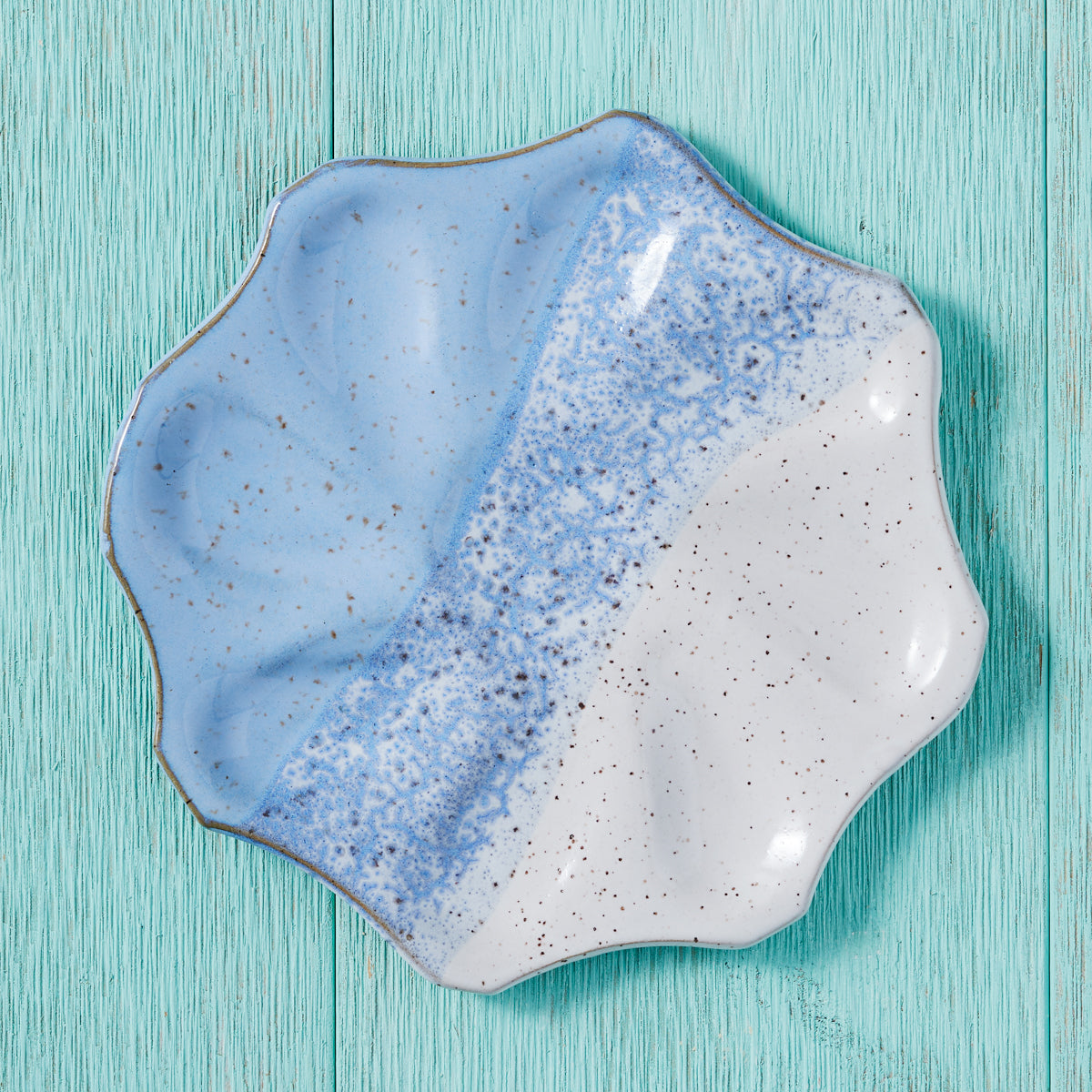 Blue Wave Pottery Oyster Plate