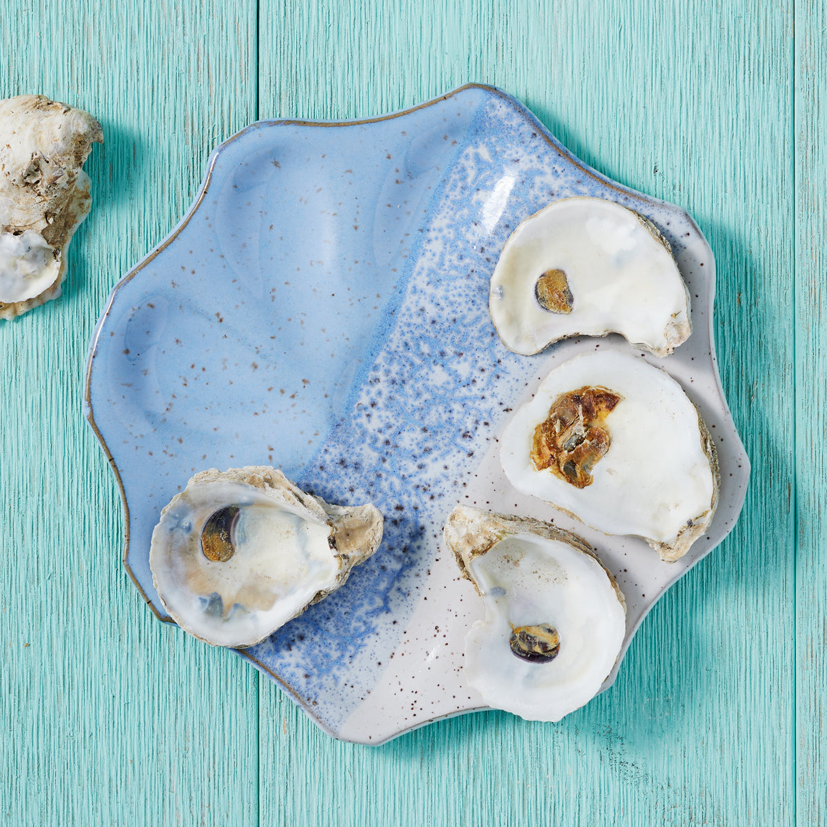 Blue Wave Pottery Oyster Plate