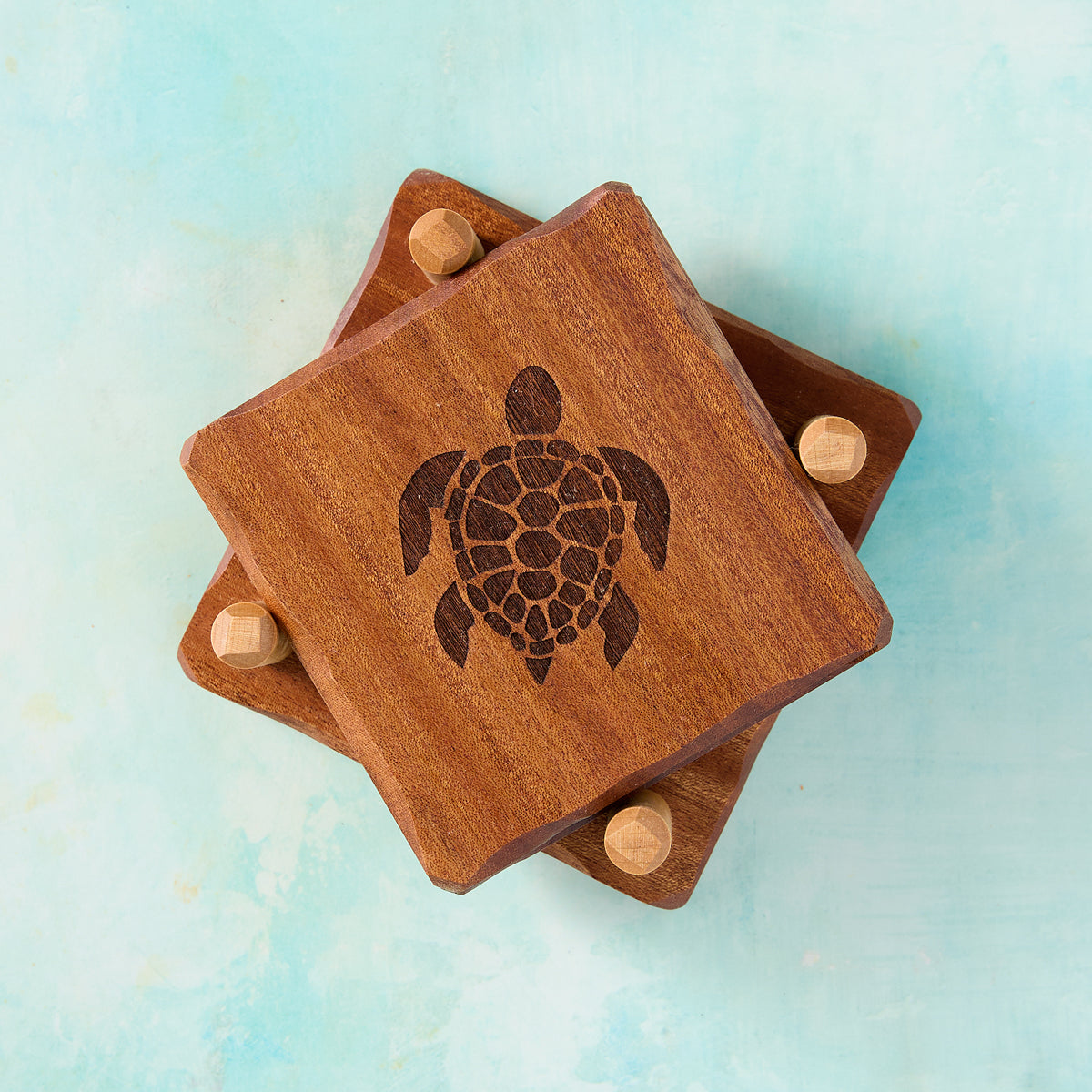 Wooden Sea Turtle Coaster Set