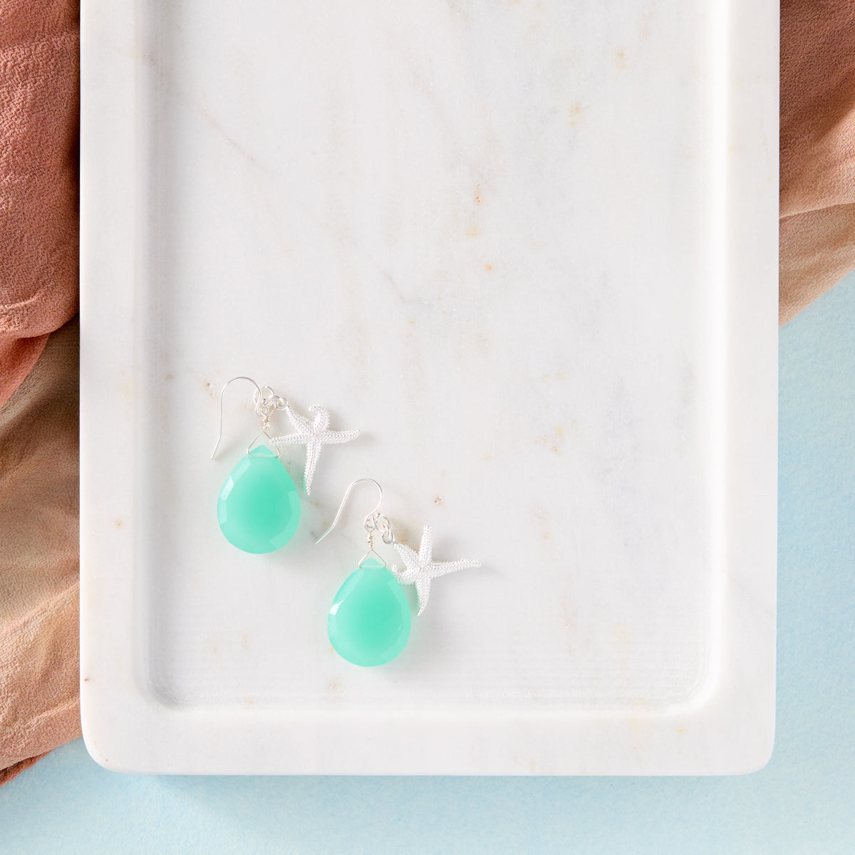 Starfish Aqua Chalcedony Earrings