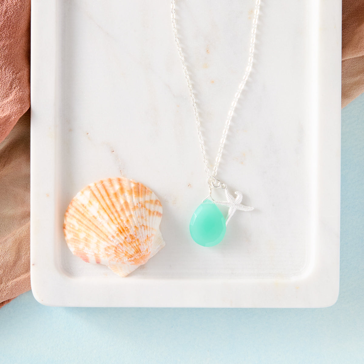 Starfish Aqua Chalcedony Necklace