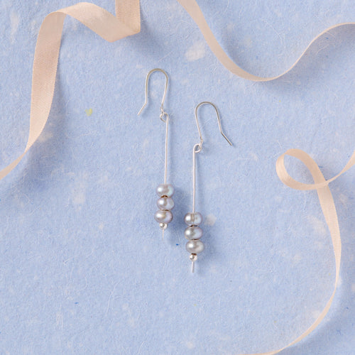 Silver Pearl Trio Earrings