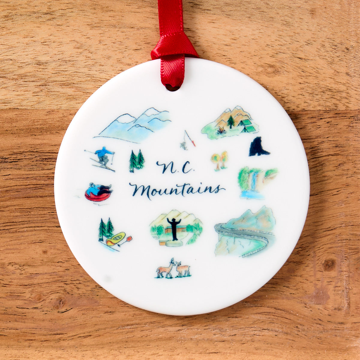 Ceramic Mountain NC Symbols Ornament