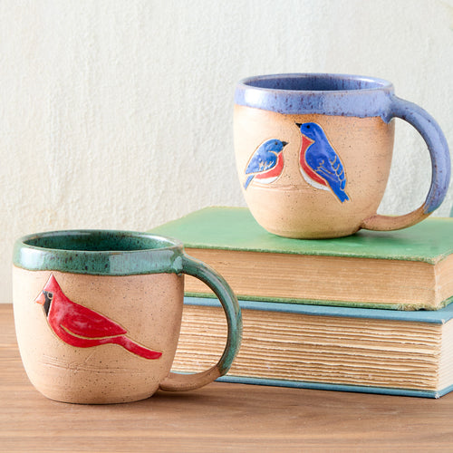 Rustic Bird Pottery Mugs