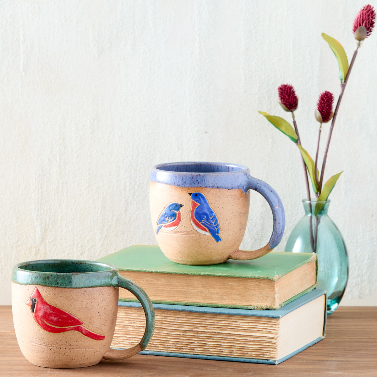 Rustic Bird Pottery Mugs