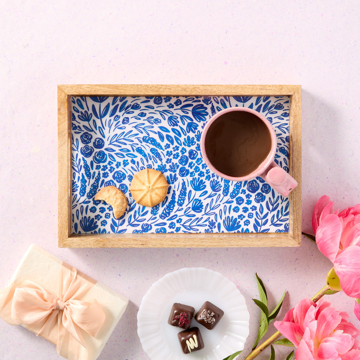 Decorative Blue Floral Tray