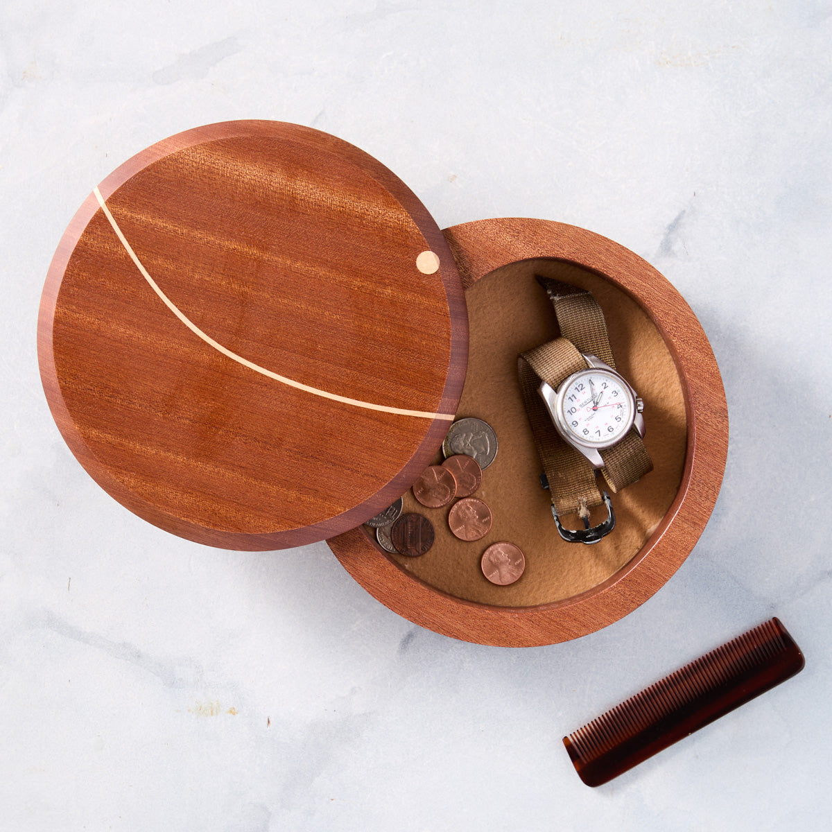 Round Wooden Valet Box