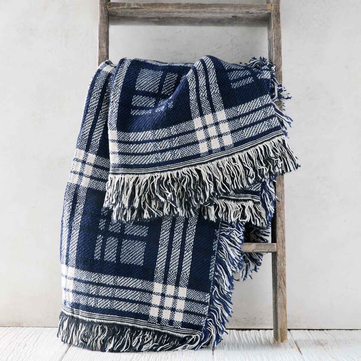 Dark Blue Plaid Throw Blanket