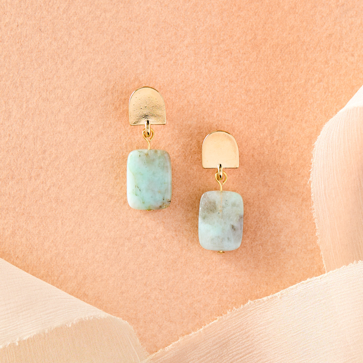 Chrysoprase Crystal Gold Drop Earrings