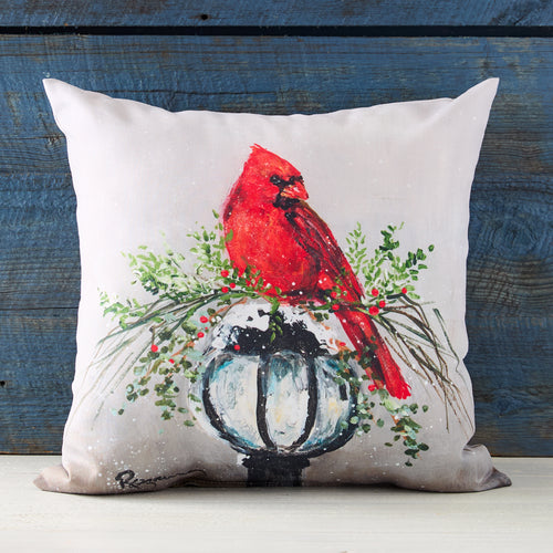 Cardinal on Light Post Indoor/Outdoor Pillow