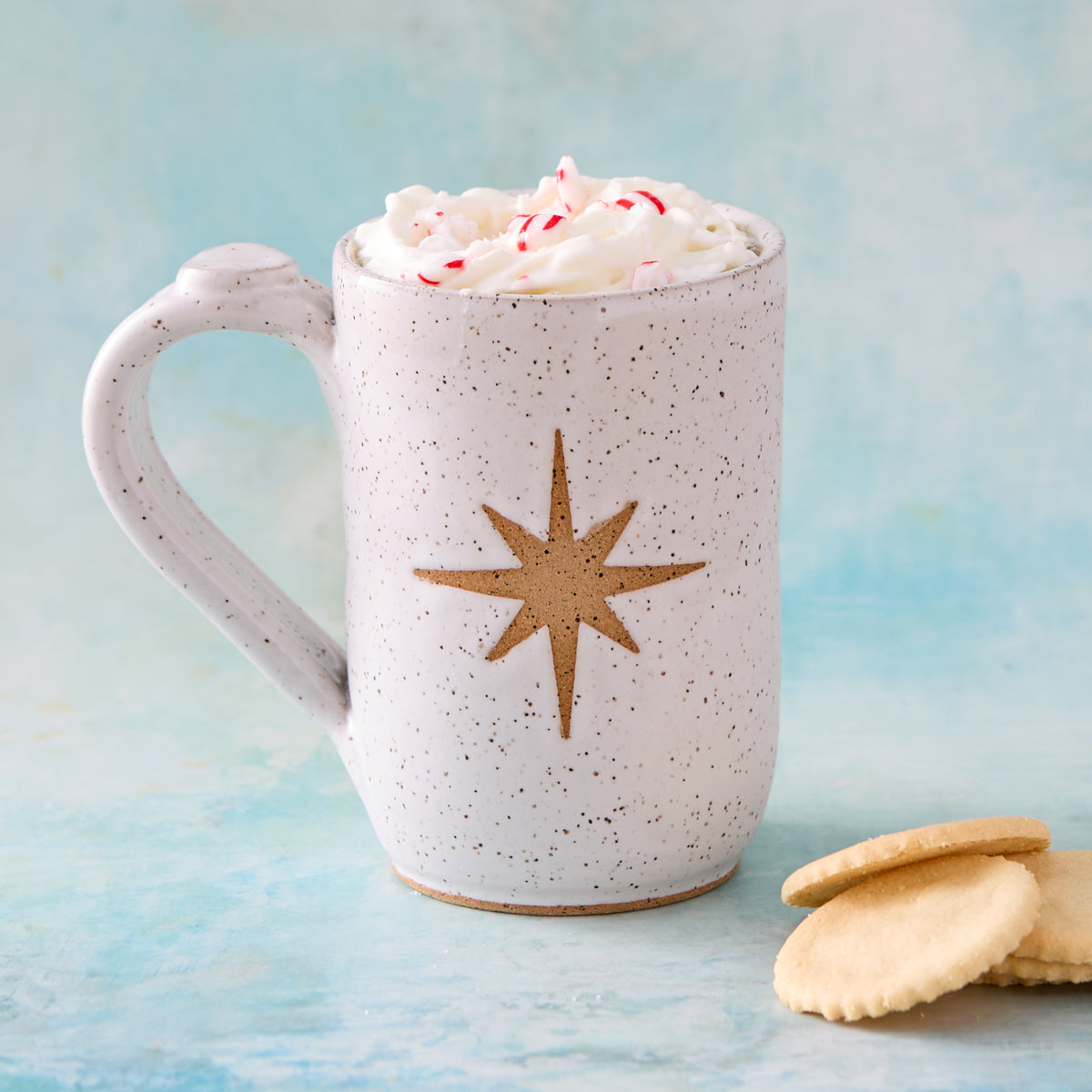 White Moravian Star Pottery Mug