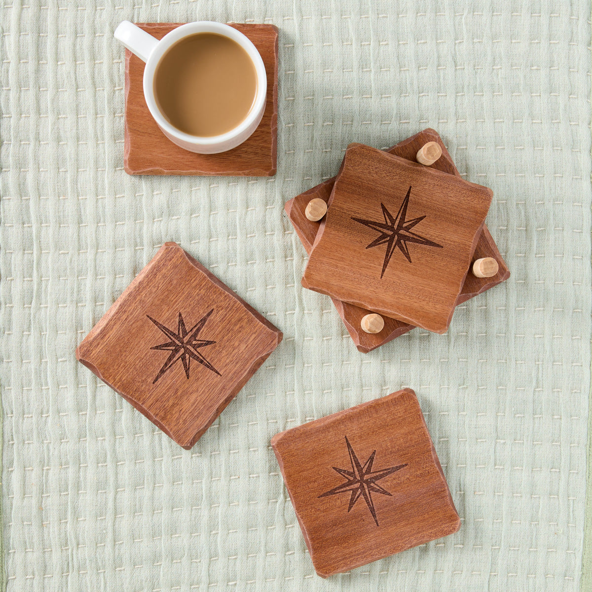 Moravian Star Wooden Coaster Set