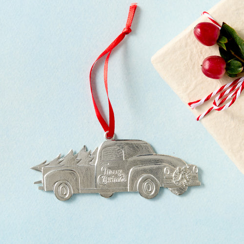 Pewter Tree Farm Truck Ornament