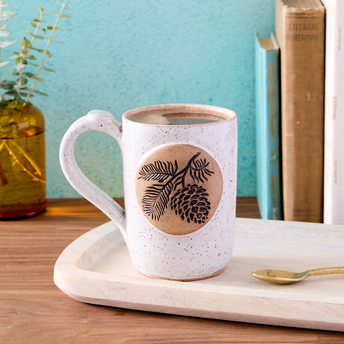 White Pinecone Pottery Mug
