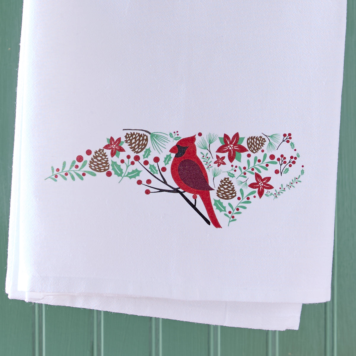 Festive Cardinal State Shape Kitchen Towel