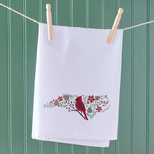 Festive Cardinal State Shape Kitchen Towel