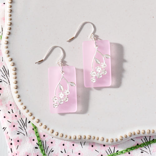 Pink Sea Glass Dogwood Earrings
