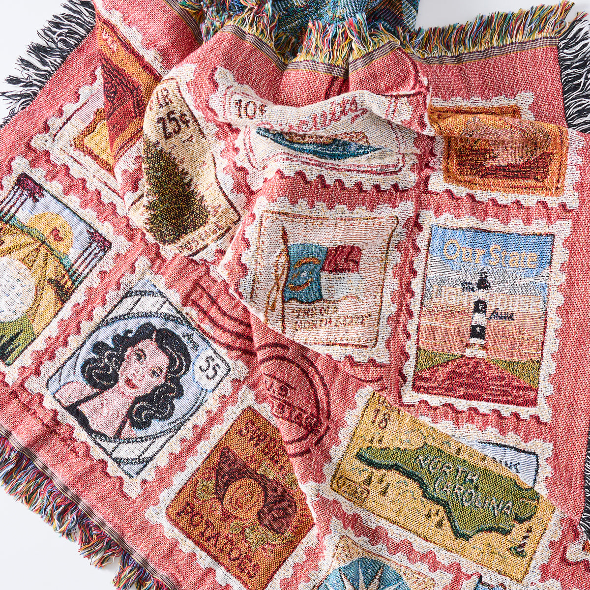 Plaid/Coperta 'Fari Della North Carolina' – 100% Cotone, Realizzato A Mano Negli USA, 122x173 Cm