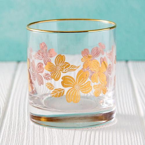 Gold Dogwood Rocks Glass
