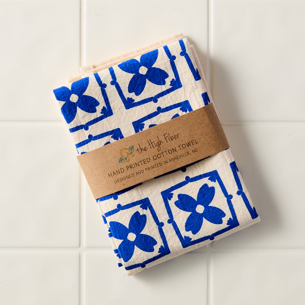 Blue Floral Tile Kitchen Towel