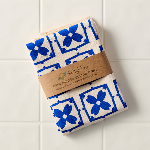 Blue Floral Tile Kitchen Towel