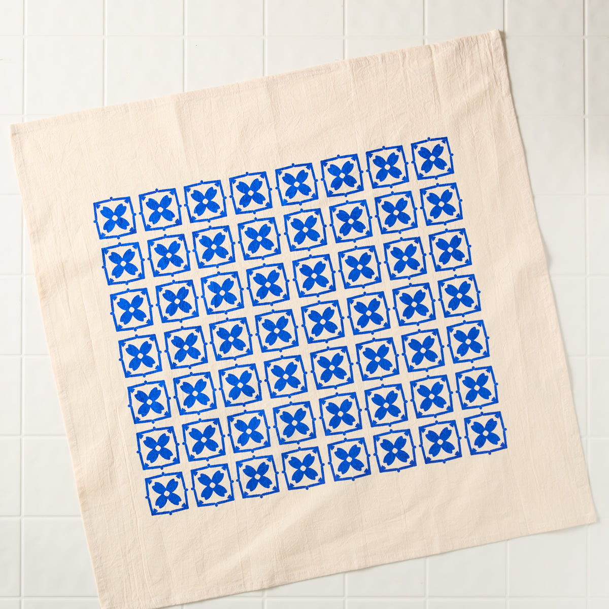Blue Floral Tile Kitchen Towel