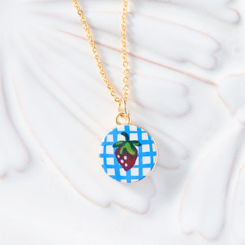 Gingham Strawberry Necklace
