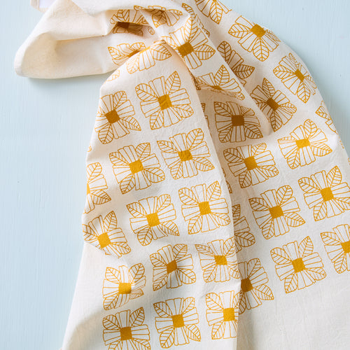 Mustard Floral Tile Kitchen Towel