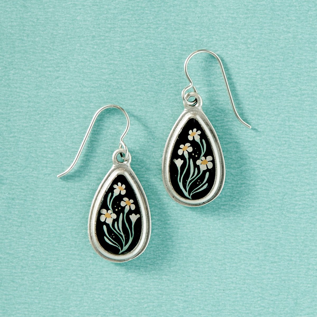 Vitale Flower Silver Teardrop Earrings