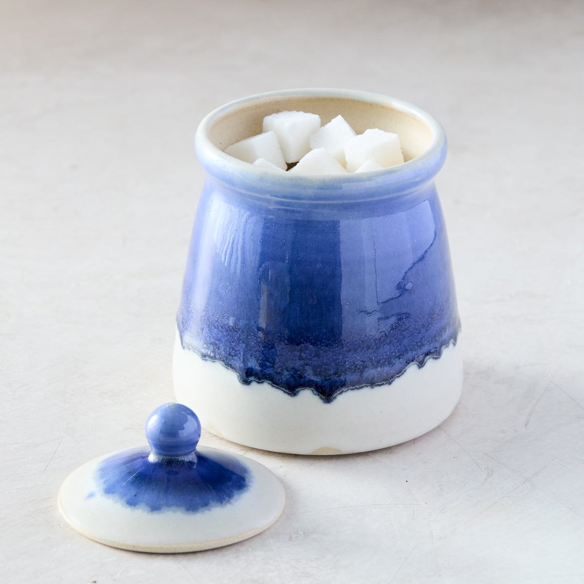 Blue and White Pottery Sugar Jar