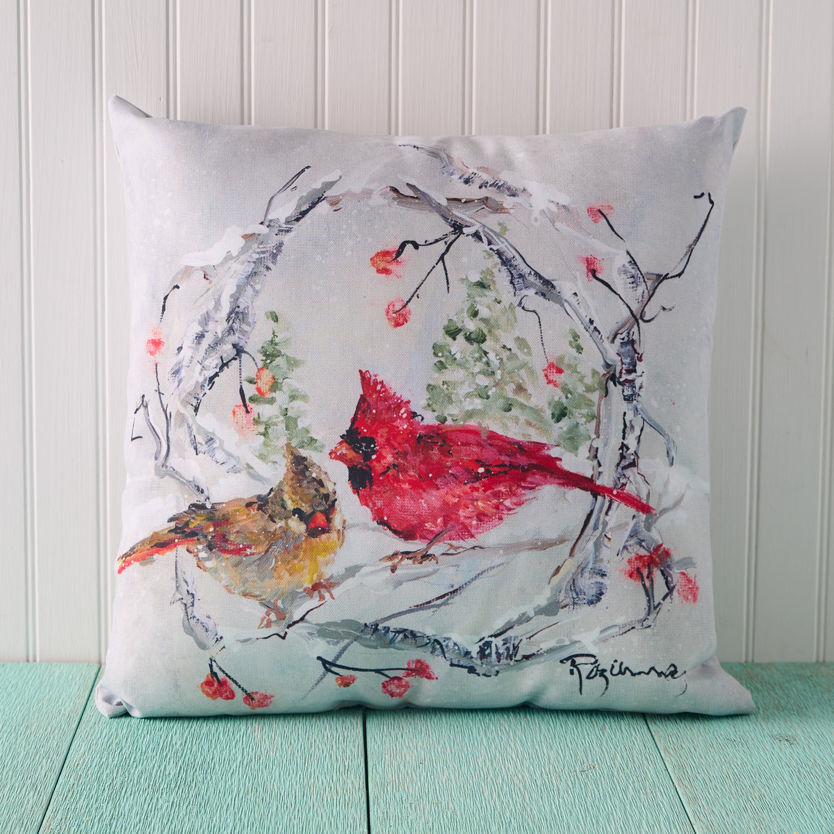 Winter Cardinal Pair Indoor/Outdoor Pillow
