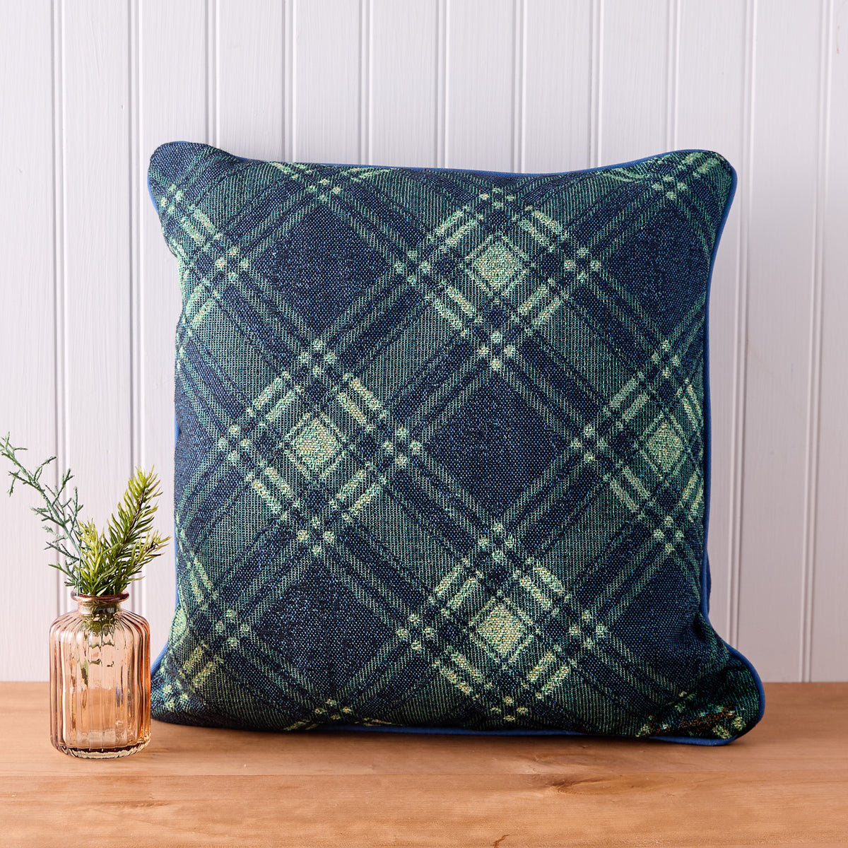 Green Plaid Indoor Pillow