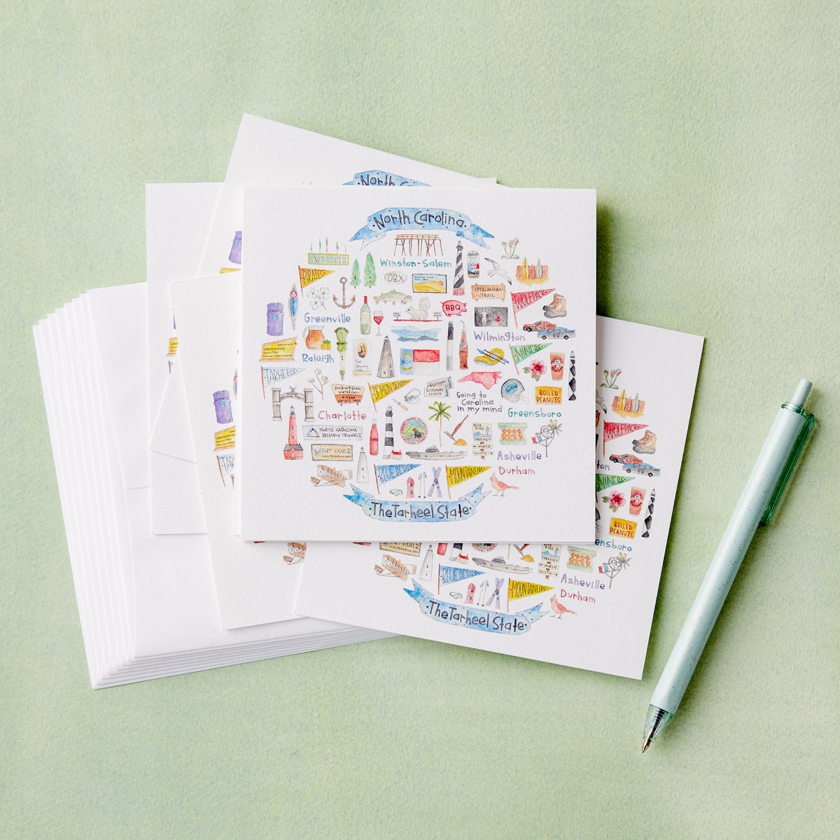 Illustrated NC Icons Greeting Card Set