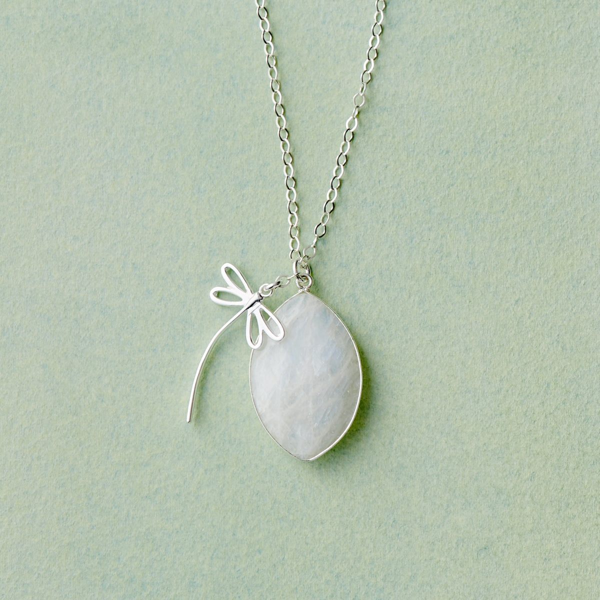 Silver Dragonfly Moonstone Necklace
