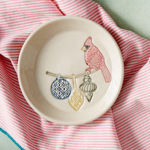 Festive Cardinal Pottery Dish