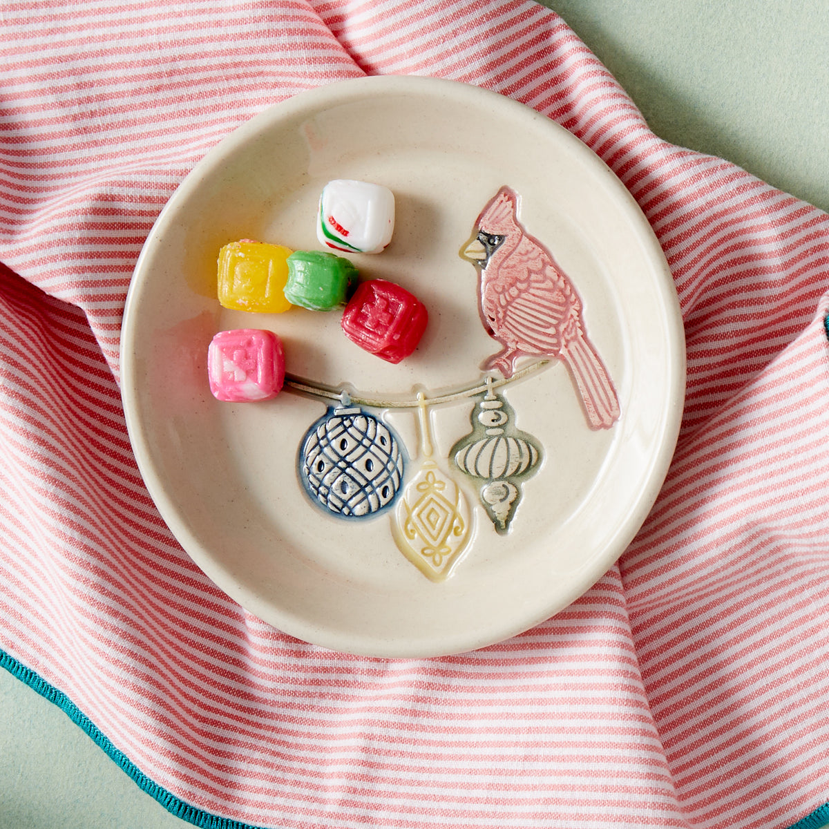 Festive Cardinal Pottery Dish