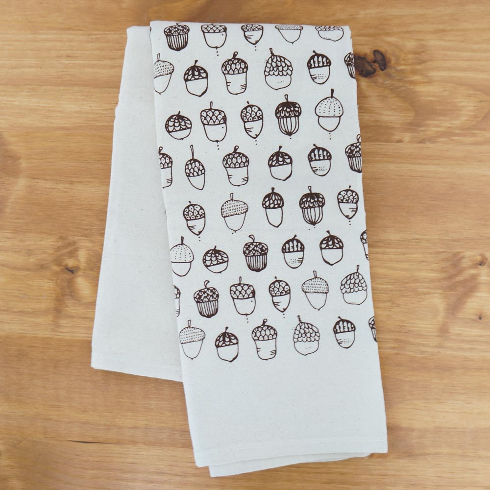 Hand-Printed Acorn Towel