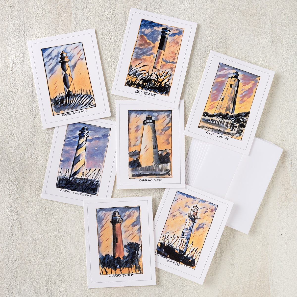 Painted Lighthouse Greeting Card Set