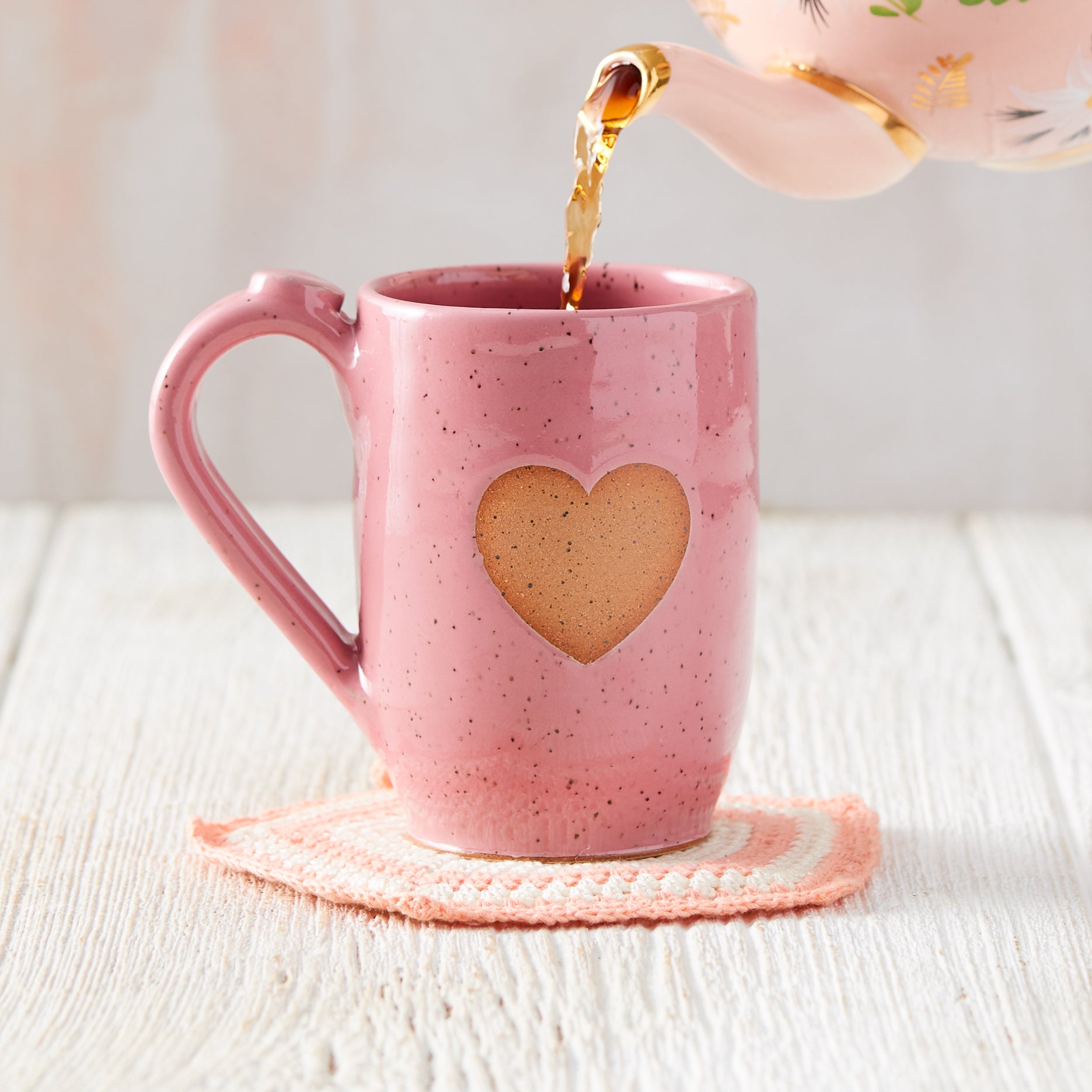 Pink Heart Pottery Mug