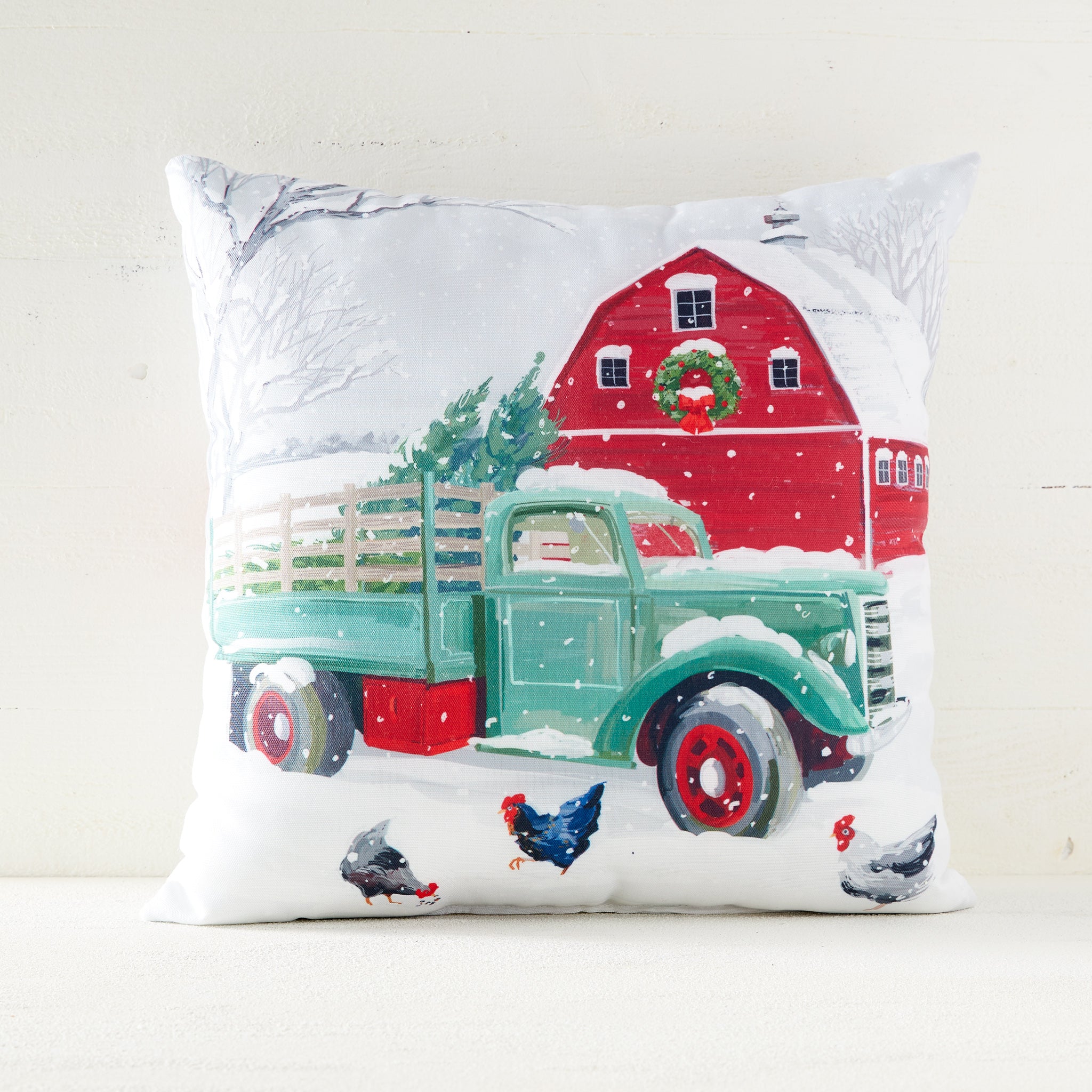 Winter Farm Truck Indoor/Outdoor Pillow